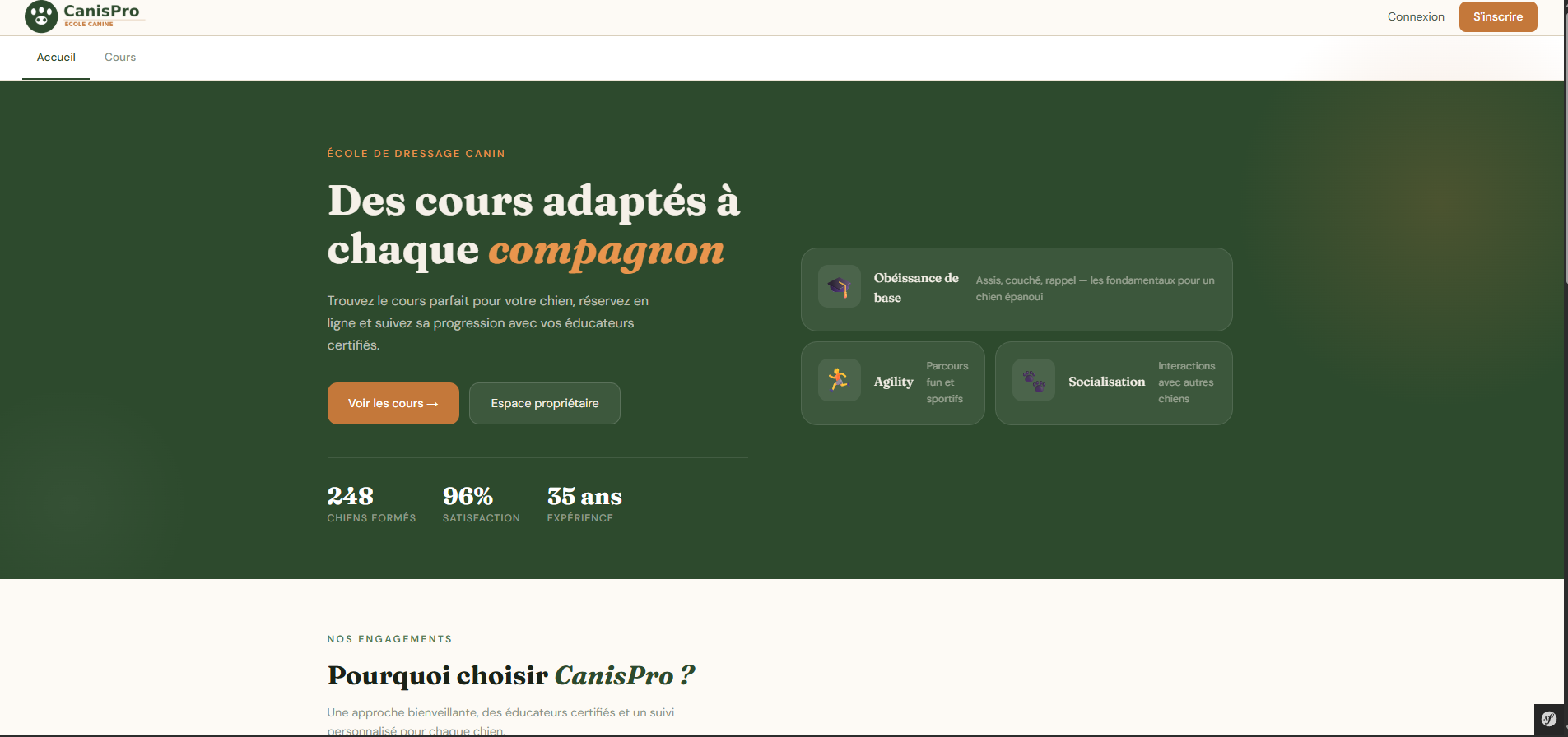 CanisPro – Gestion des cours des chiens